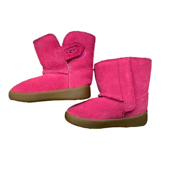 Fuchsia UGG Leather Infant Boots  Size 2/3 Booties Baby Hot Pink Suede Fleece - Picture 4 of 5